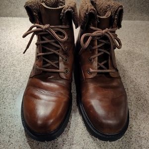 Women's Brown Leather Lace Up Boots - US Size 9